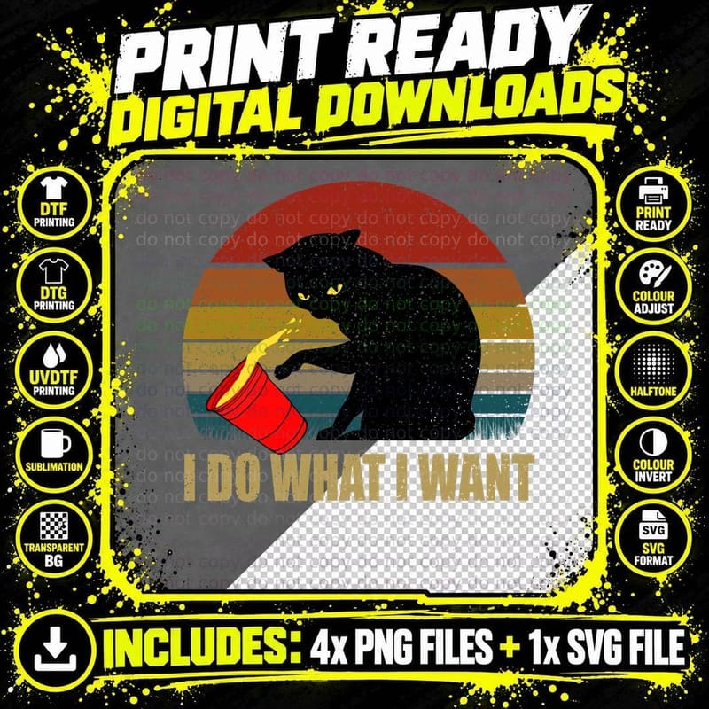 Black Cat T-Shirt, Retro Vintage Style, Pet Lover Apparel Png SVG Digital Bundle