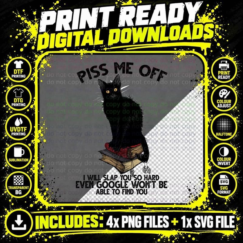 Black Cat T-Shirt, Sarcastic Humor, Pet Lover Apparel Png SVG Digital Bundle