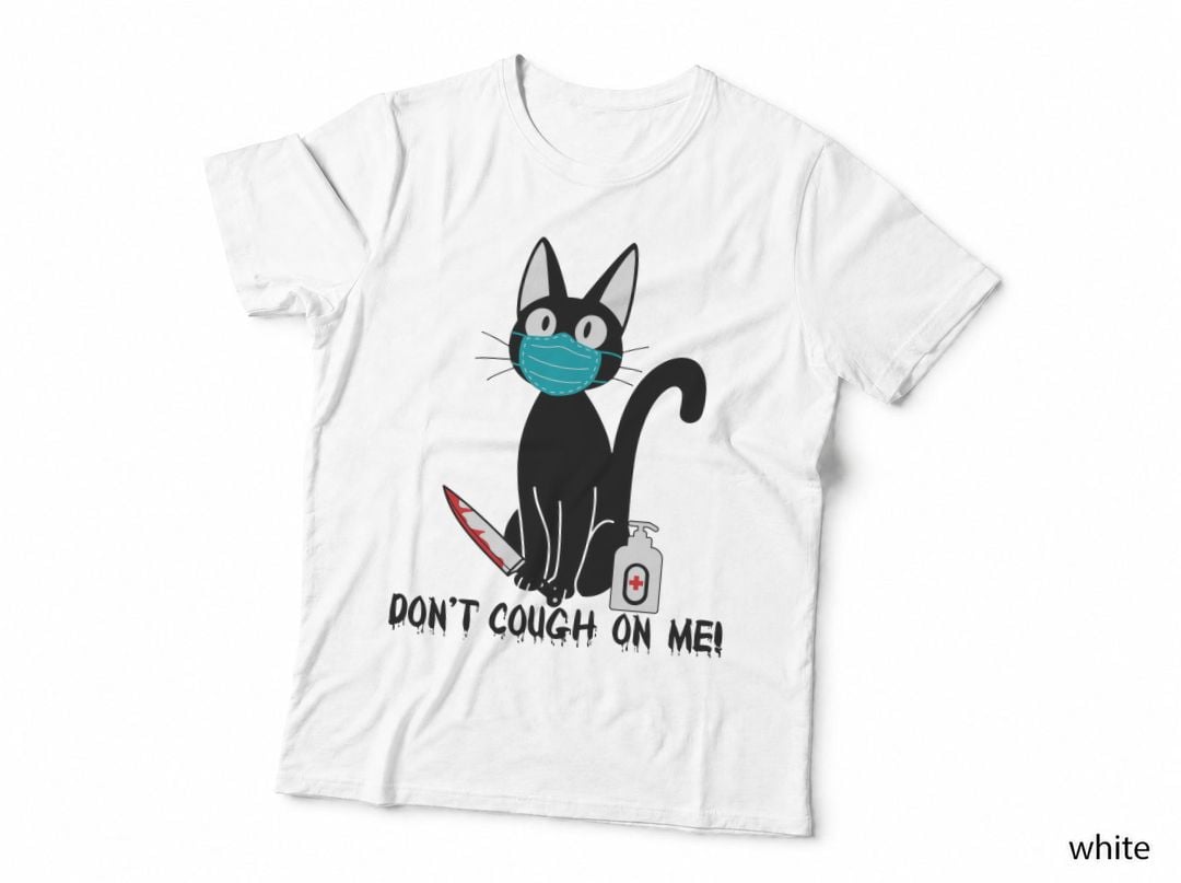 Black Cat with Surgical Mask T-Shirt, Funny Sarcasm, Pet Lover Apparel