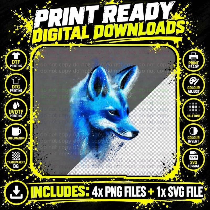 Blue Fox T-Shirt, Watercolor Art, Animal Lovers Apparel Png SVG Digital Bundle