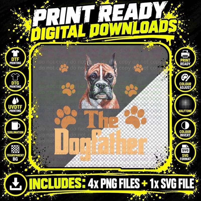 Boxer Dog Father T-Shirt, Funny Dog Dad Gift Png SVG Digital Bundle