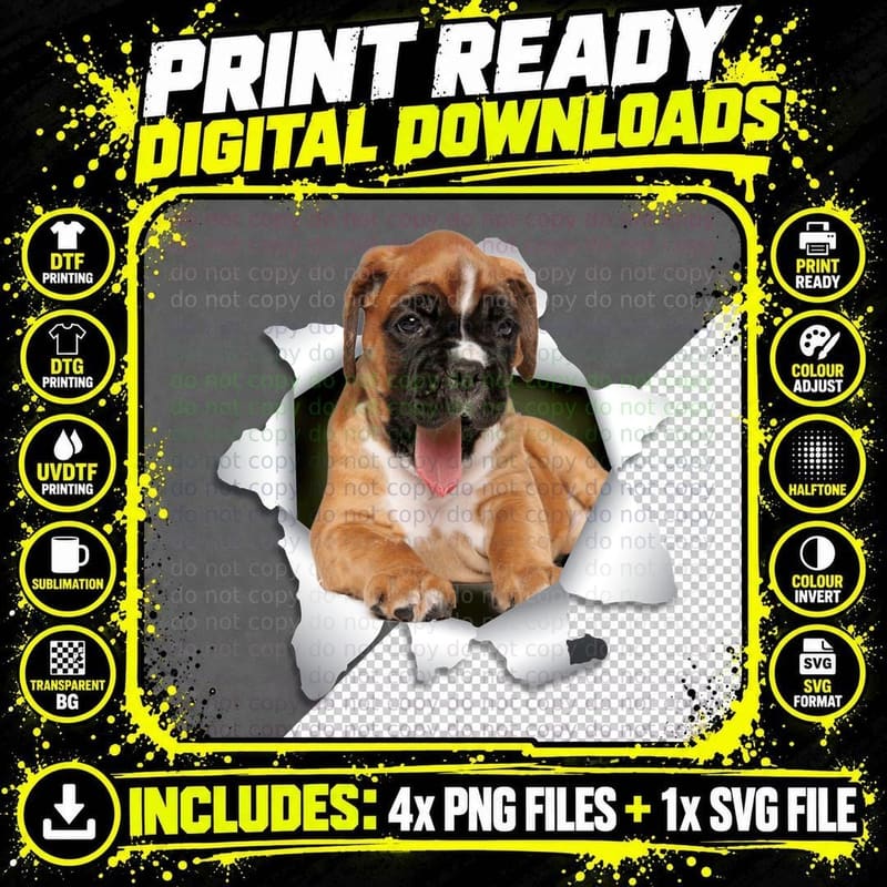 Boxer Dog T-Shirt, Boxer Puppy Print, Pet Lover Apparel Png SVG Digital Bundle