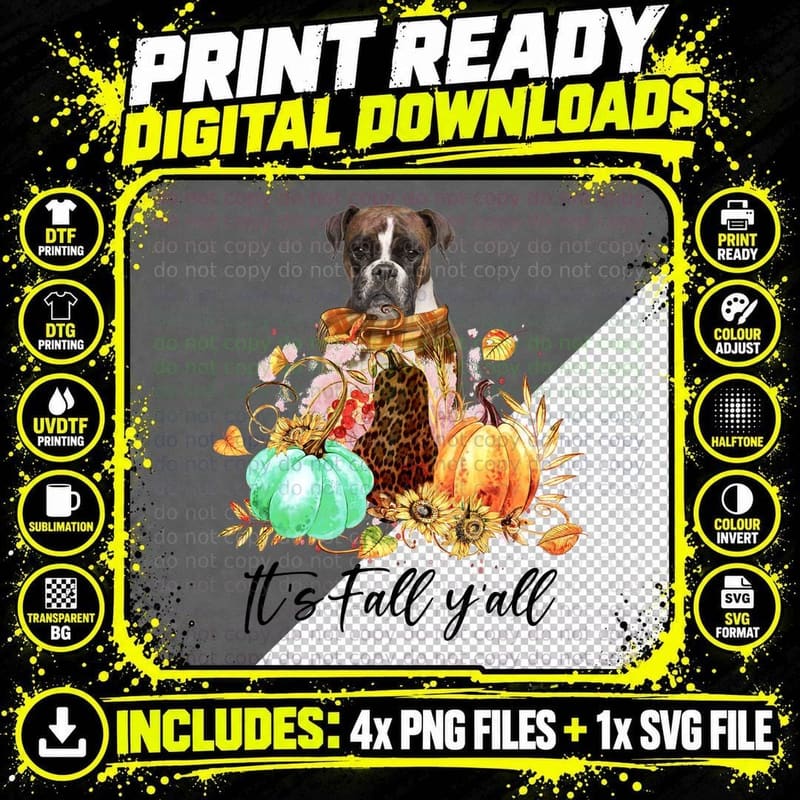 Boxer Dog T-Shirt, Fall Harvest Theme, Pet Lover Apparel Png SVG Digital Bundle