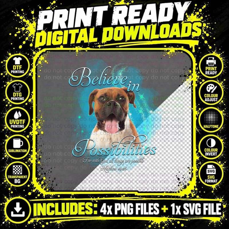 Boxer Dog T-Shirt, Inspirational Typography Png SVG Digital Bundle
