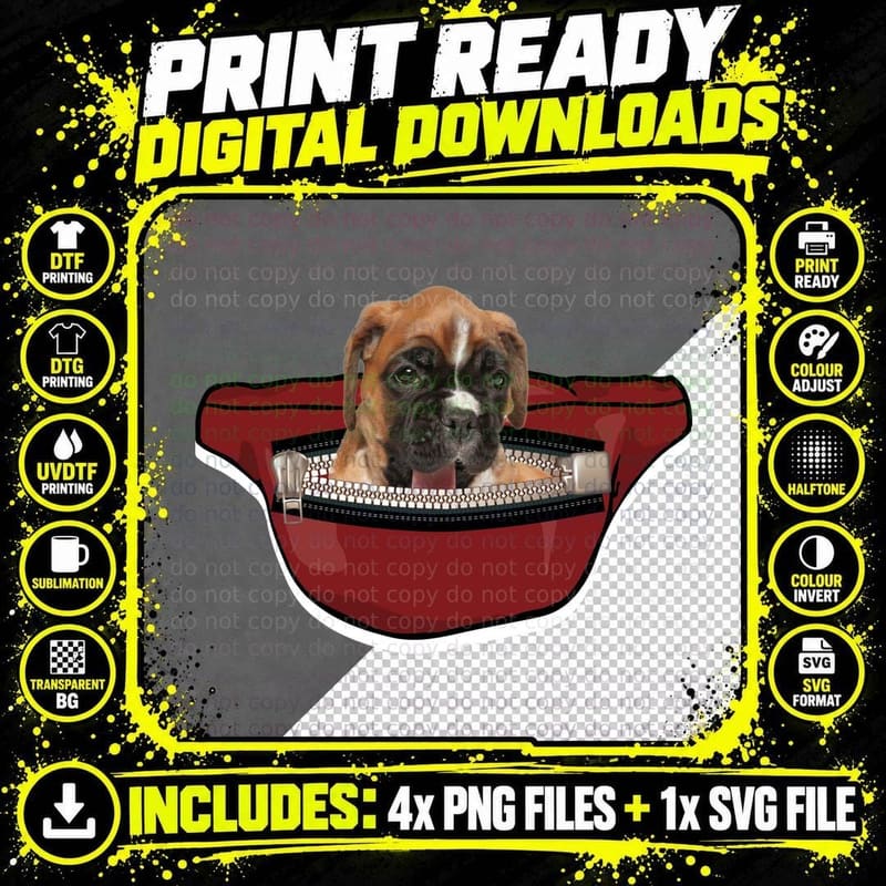 Boxer Dog in Fanny Pack T-Shirt, Pet Lover Apparel Png SVG Digital Bundle