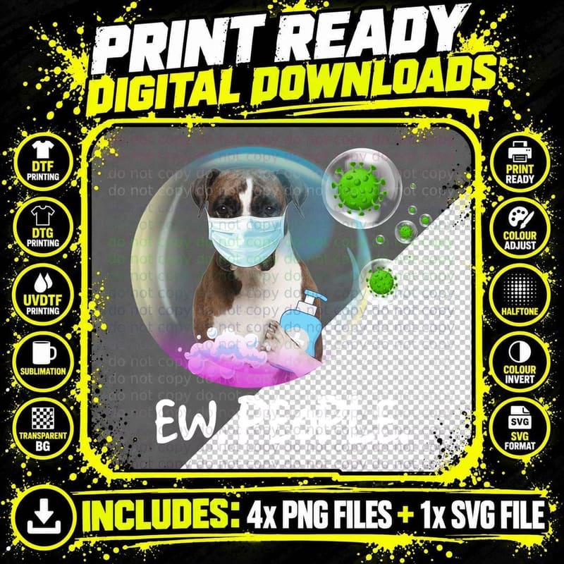 Boxer Dog with Face Mask T-Shirt, Pet Safety Awareness Png SVG Digital Bundle