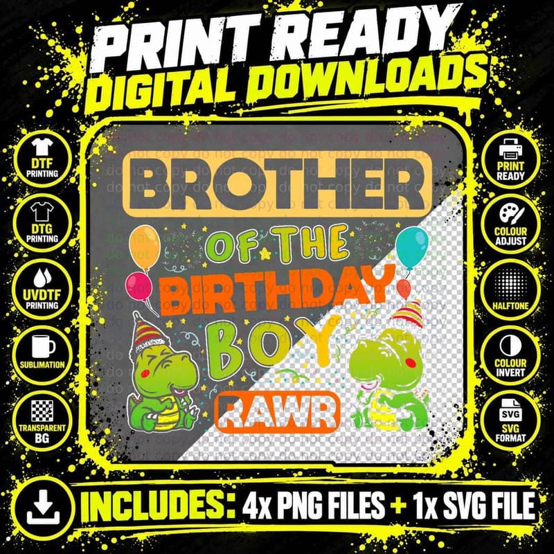 Brother of the Birthday Boy Rawr T-Shirt Png SVG Digital Bundle