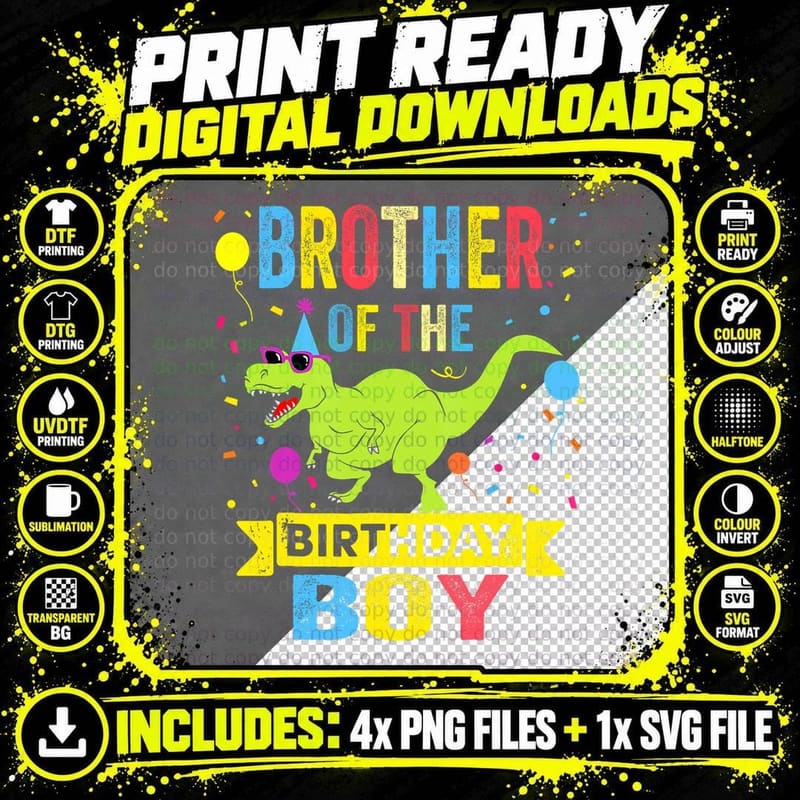 Brother of the Birthday Boy T-Rex RAWR Dinosaur T-Shirt Png SVG Digital Bundle