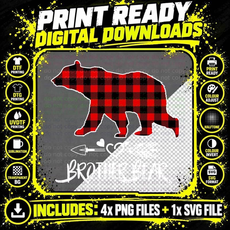 Buffalo Plaid Bear T-Shirt, Lumberjack Style Png SVG Digital Bundle