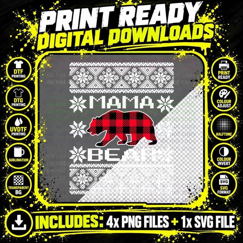 Buffalo Plaid Bear T-Shirt, Lumberjack Style Png SVG Digital Bundle