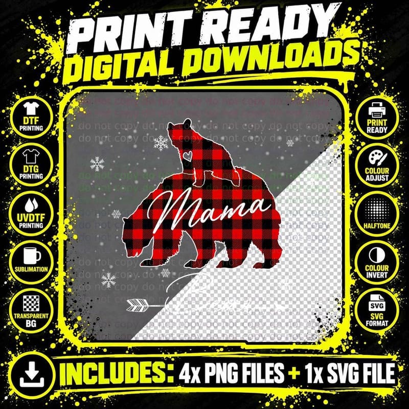 Buffalo Plaid Mama Bear T-Shirt, Mom Family Style Png SVG Digital Bundle