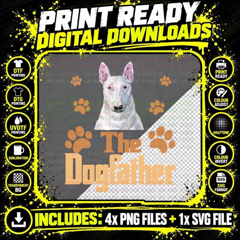 Bull Terrier Dog Father T-Shirt, Funny Dog Dad Gift Png SVG Digital Bundle