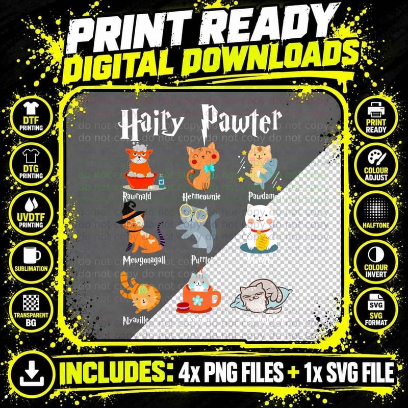 Cat Bath Time T-Shirt, Whimsical Pet Print Png SVG Digital Bundle