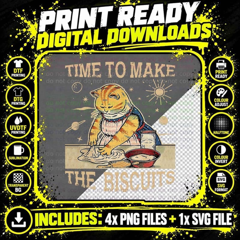 Cat Biscuit Baker T-Shirt, Whimsical Art Png SVG Digital Bundle