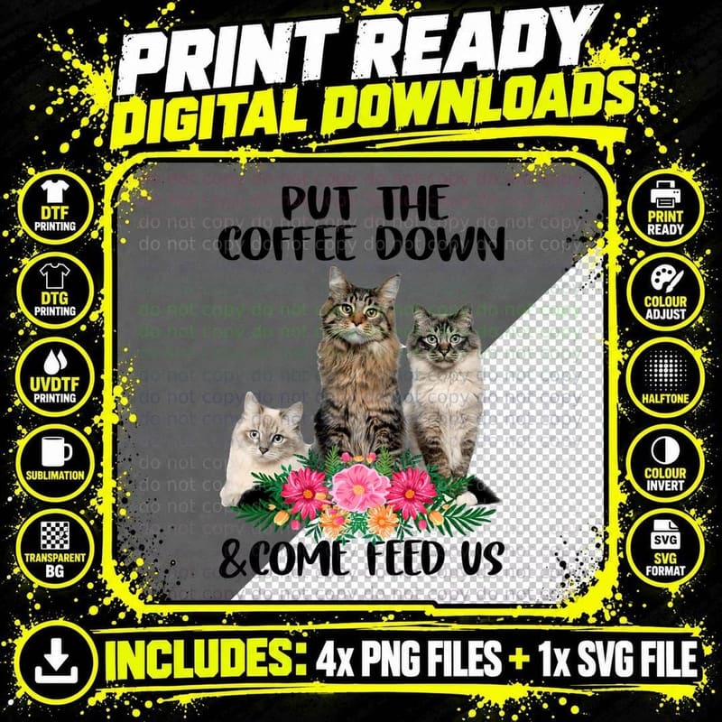 Cat Coffee Lover T-Shirt, Funny Sarcasm Png SVG Digital Bundle