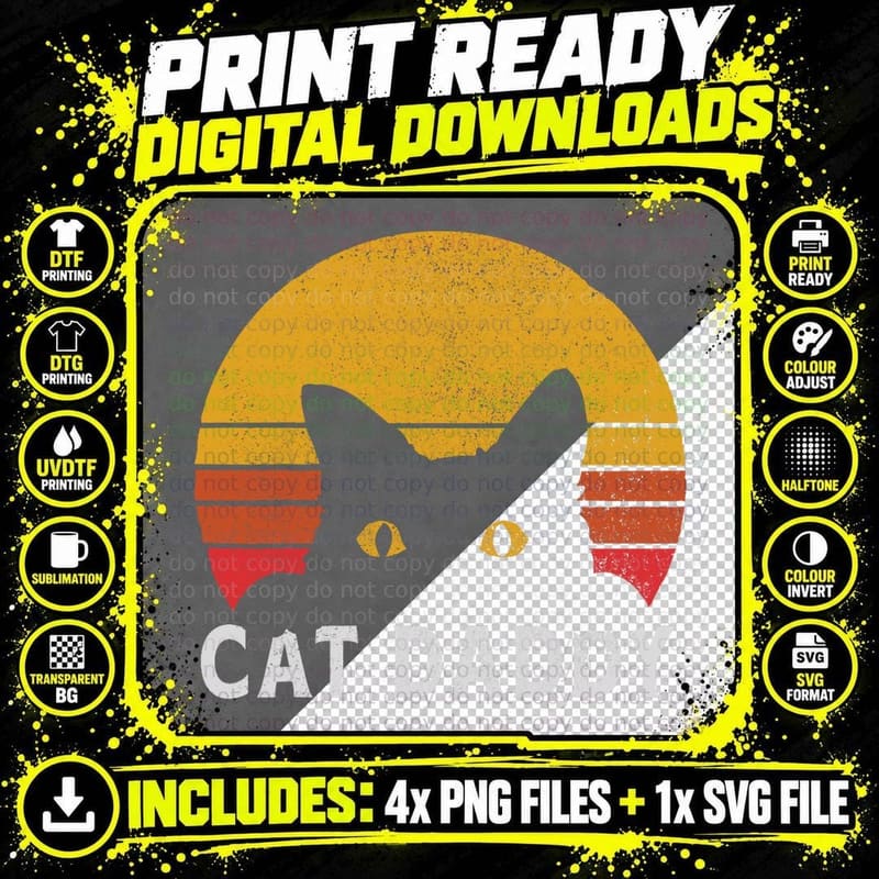 Cat Daddy Retro T-Shirt, Vintage Cat Design Png SVG Digital Bundle