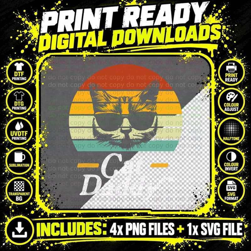 Cat Daddy Vintage Eighties Style Gifts Png SVG Digital Bundle