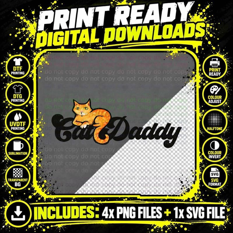 Cat Daddy, Fun Cat Humor T-Shirt, Pet Lover Apparel Png SVG Digital Bundle