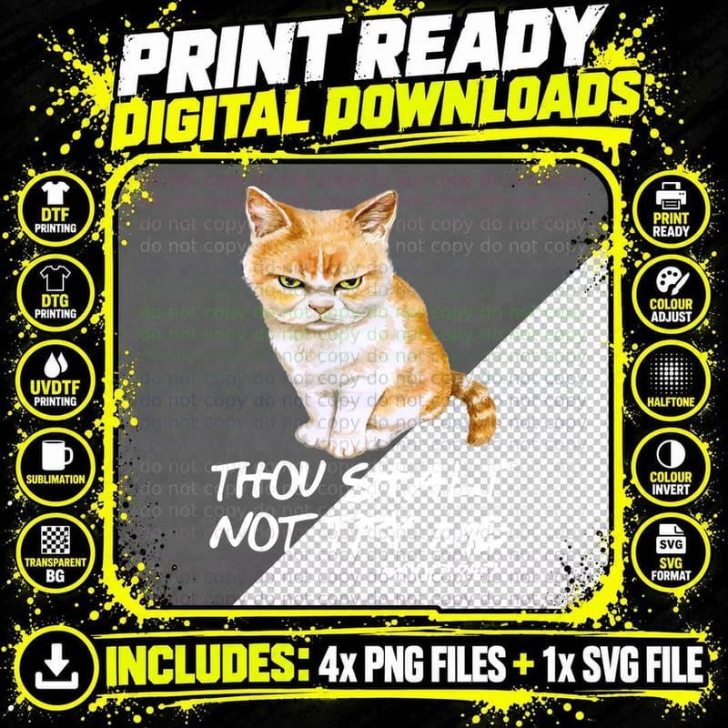Cat Face T-Shirt, Angry Pet Print, Pet Lover Apparel Png SVG Digital Bundle