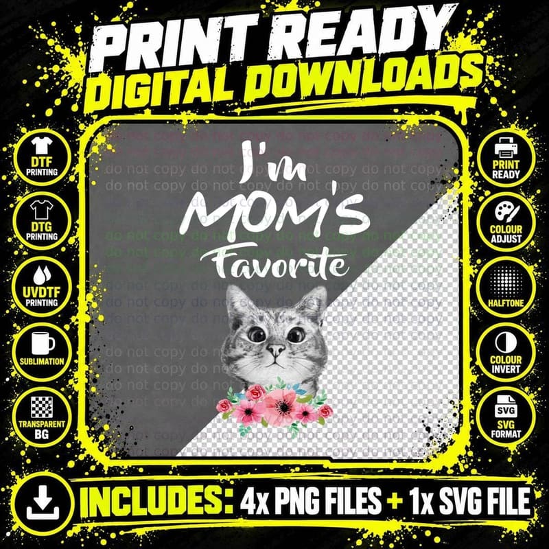 Cat Face with Flowers T-Shirt, Floral Botanical Png SVG Digital Bundle