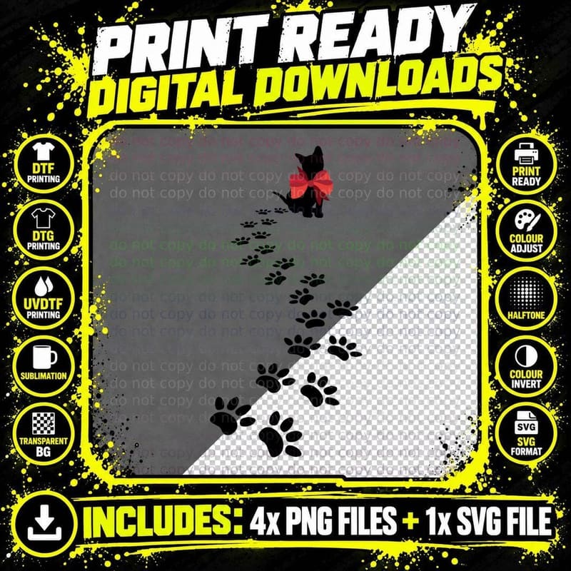 Cat Footprints T-Shirt, Pet Lover Apparel Png SVG Digital Bundle