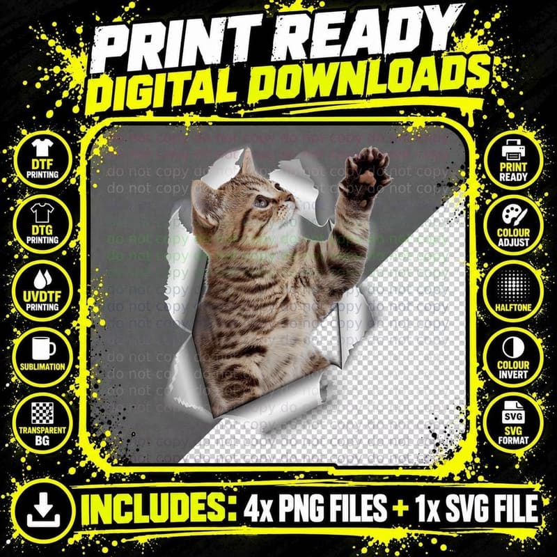 Cat Inside T-Shirt, Animal Print Design Png SVG Digital Bundle