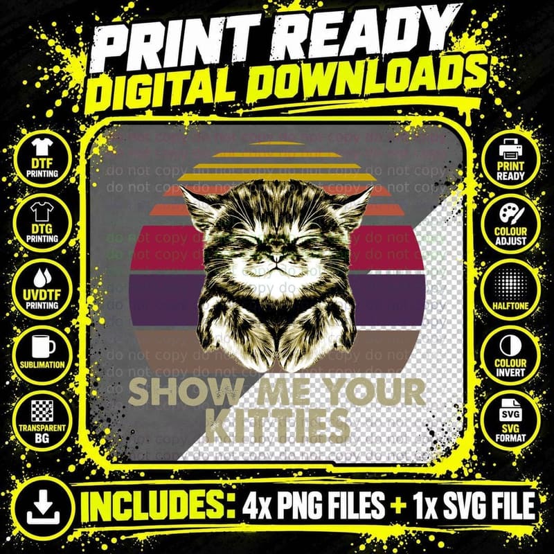 Cat Kitten T-Shirt, Vintage Retro Style Png SVG Digital Bundle