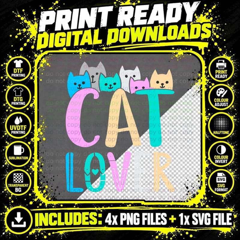 Cat Lover T-Shirt, Pet Lover Apparel, Cat Themed Design Png SVG Digital Bundle