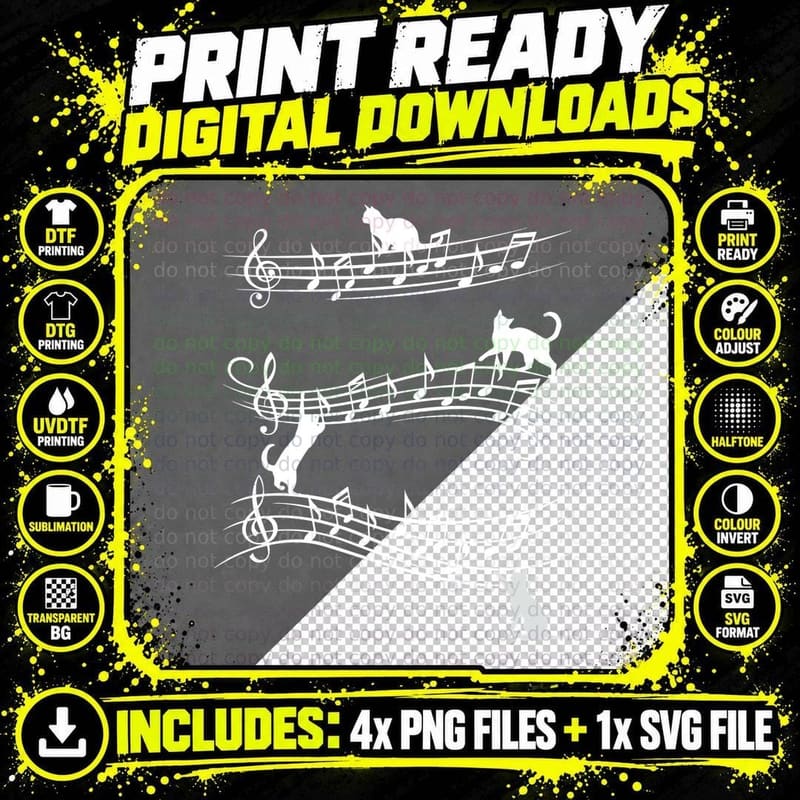 Cat Music Cool T-Shirt, Music Lover Style Png SVG Digital Bundle
