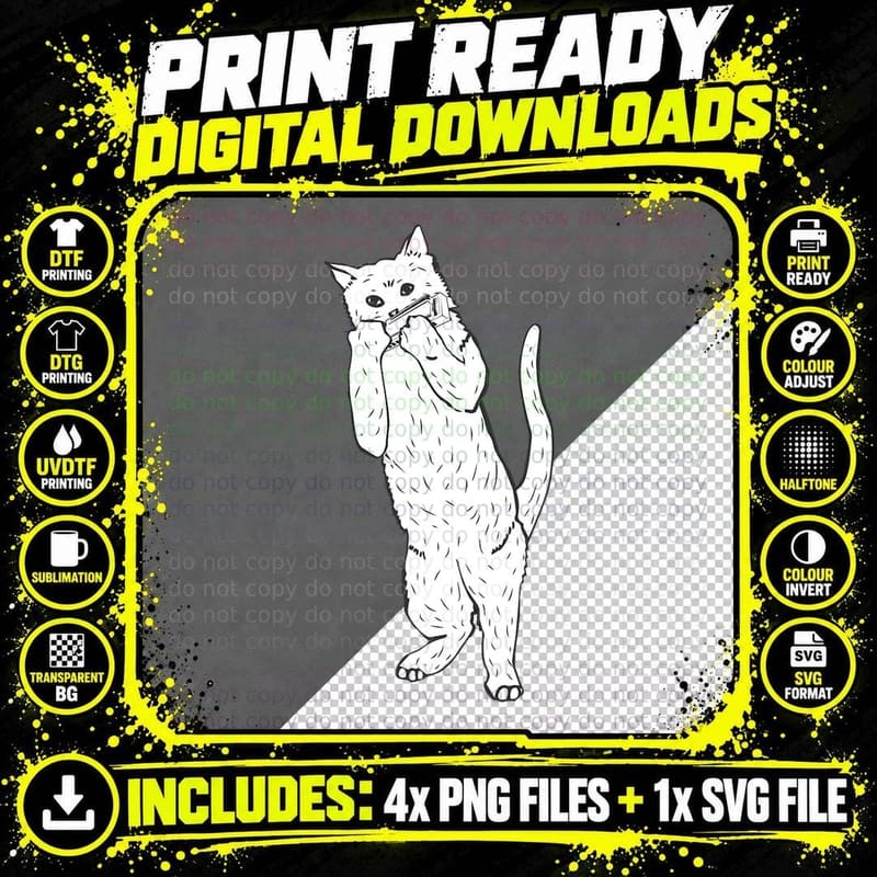 Cat Playing Harmonica T-Shirt, Animal Art Png SVG Digital Bundle