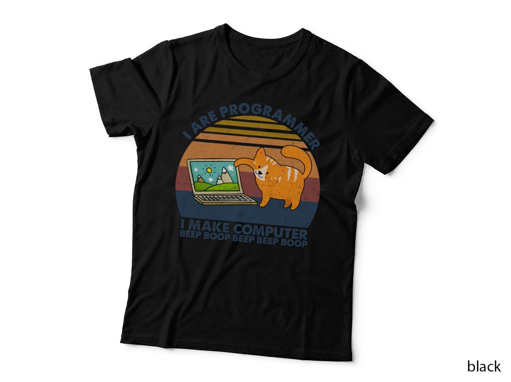 Cat Programmer T-Shirt, Vintage Retro Style, Pet Lover Apparel