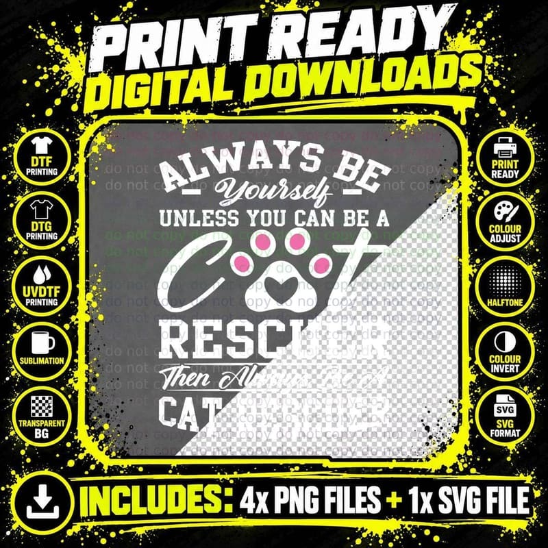 Cat Rescue Awareness T-Shirt, Animal Lover Apparel Png SVG Digital Bundle