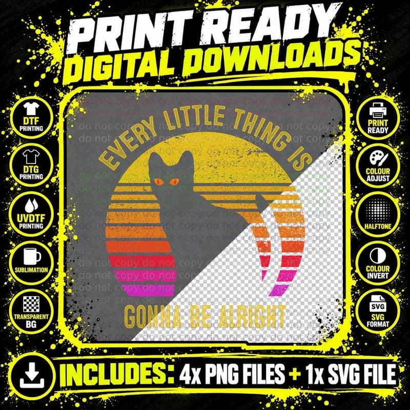 Cat Retro Be Alright T-Shirt, Vintage Vibes Png SVG Digital Bundle