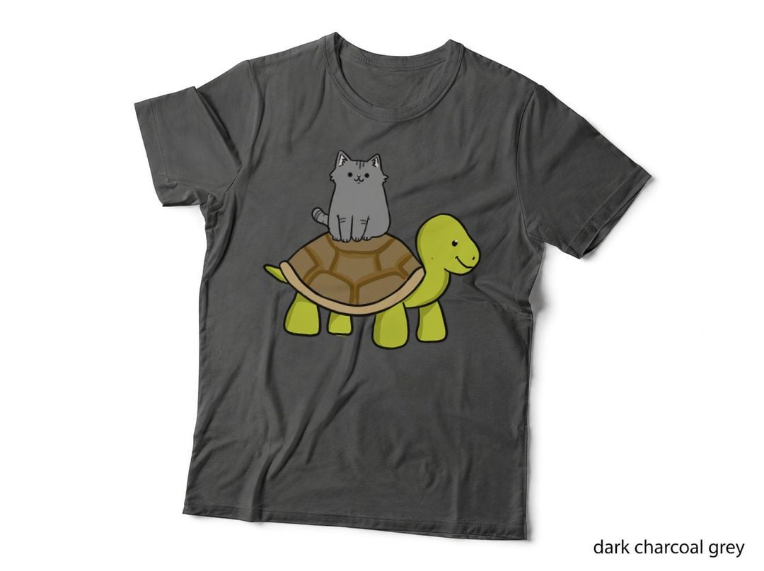 Cat Riding Turtle T-Shirt, Whimsical Animal Print, Pet Lover Apparel