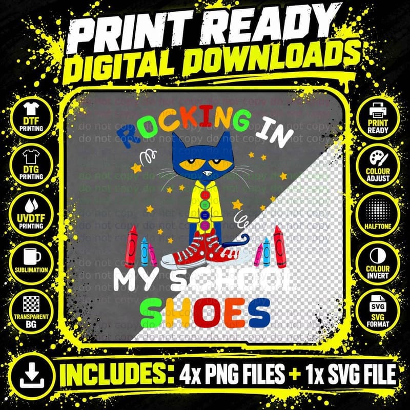 Cat Rocking in My School Shoes T-Shirt, Back to School Png SVG Digital Bundle