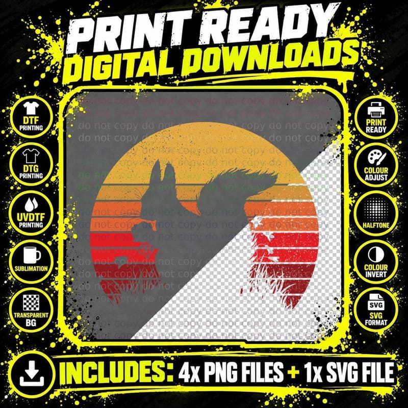 Cat Silhouette T-Shirt, Vintage Sunset Style Png SVG Digital Bundle
