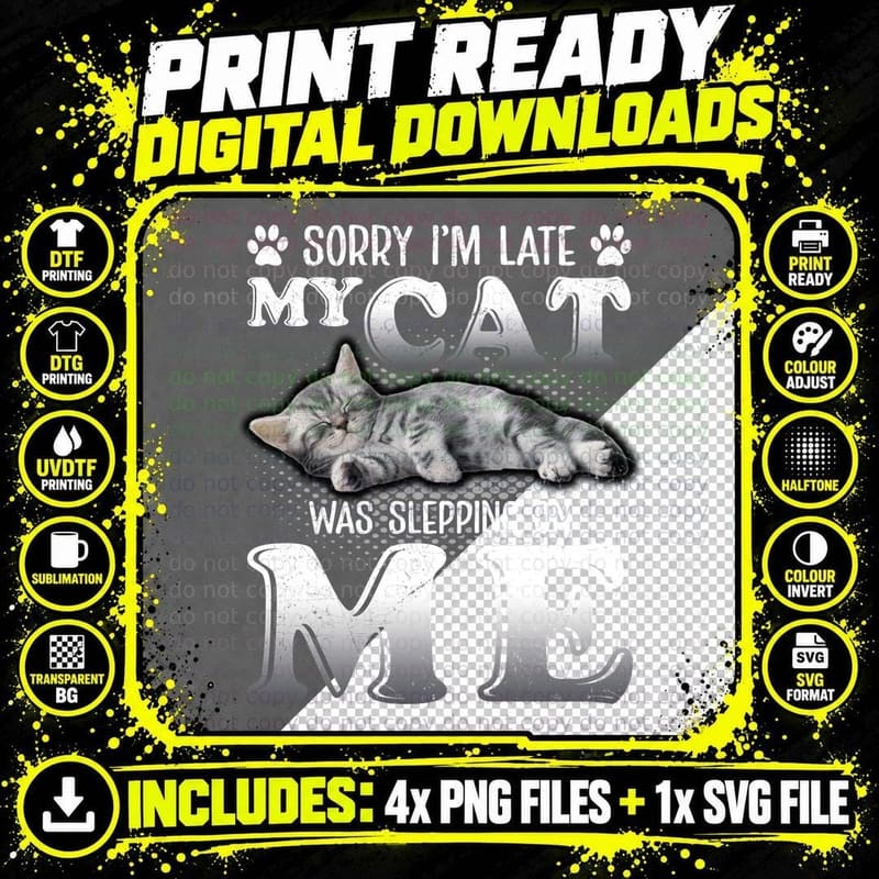 Cat Sleeping T-Shirt, Pet Lover Apparel, Cat Lovers Gift Png SVG Digital Bundle