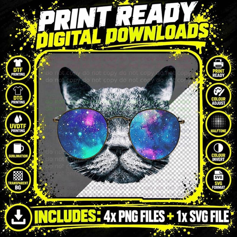Cat Space Glasses Astronaut Cat Meme Round Glasses Png SVG Digital Bundle