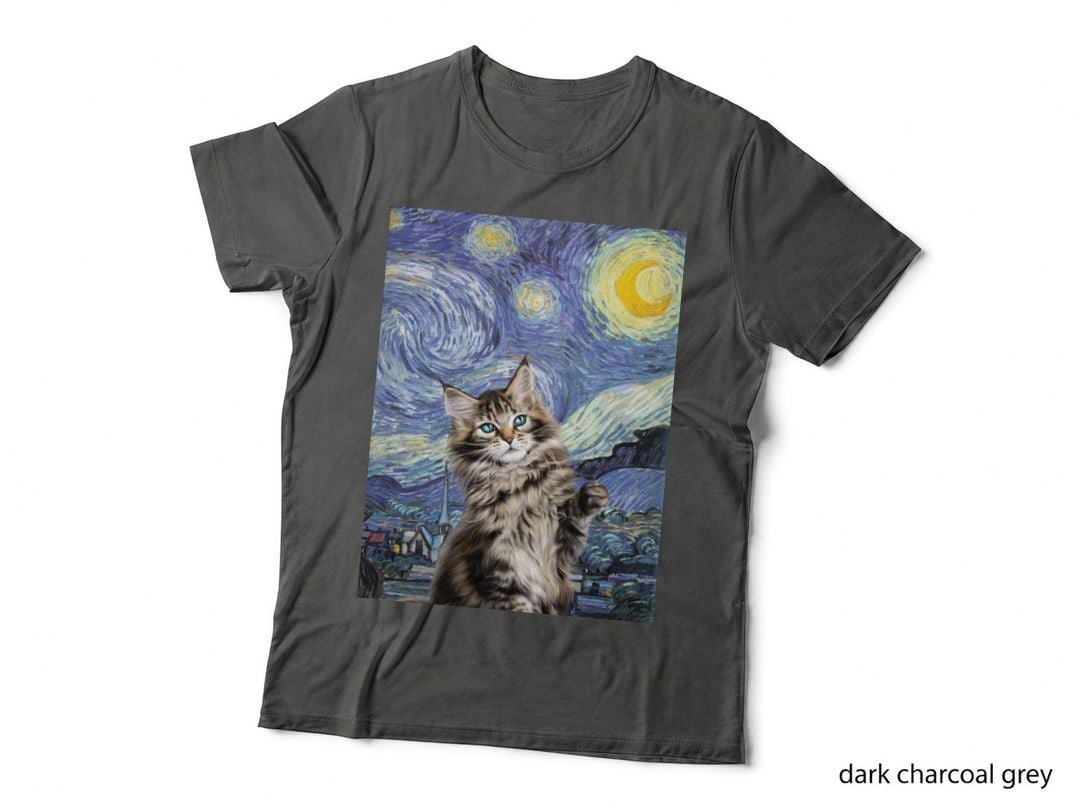 Cat Van Gogh T-Shirt, Artistic Pet Apparel, Pet Lover Gift