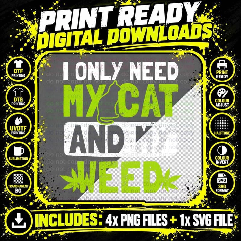 Cat Weed T-Shirt, 420 Weed Gift, Pet Lover Apparel Png SVG Digital Bundle