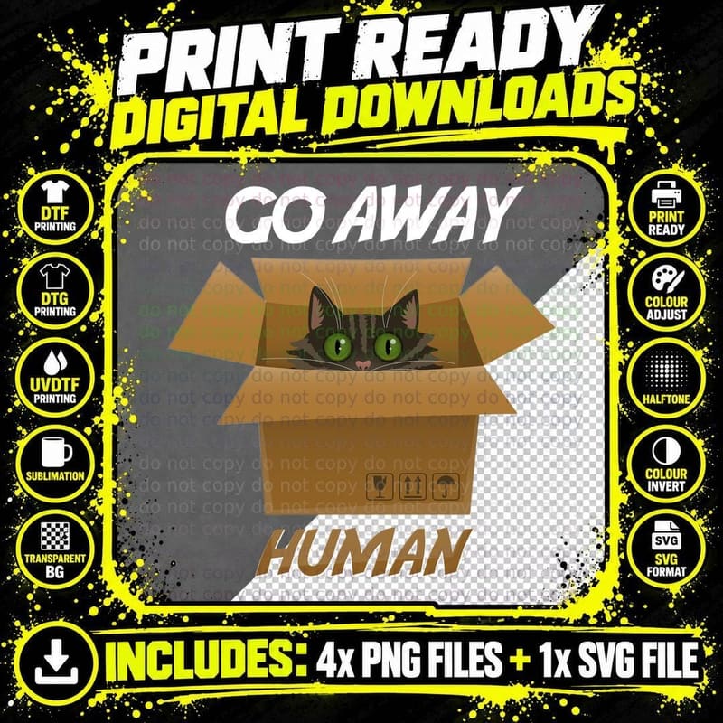 Cat in Box T-Shirt, Funny Sarcasm, Pet Lover Apparel Png SVG Digital Bundle