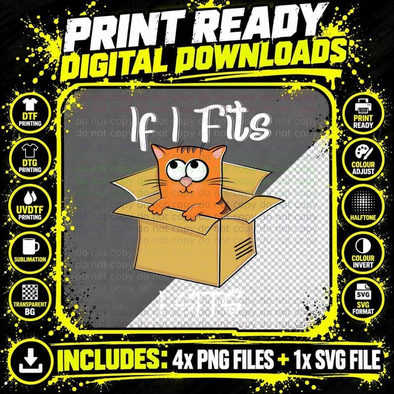 Cat in a Box T-Shirt, Whimsical Animal Print Png SVG Digital Bundle
