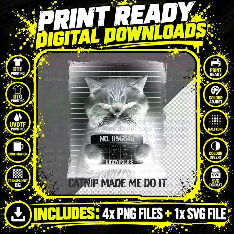Catnip Made Me Do It Funny Cat T-Shirt Png SVG Digital Bundle