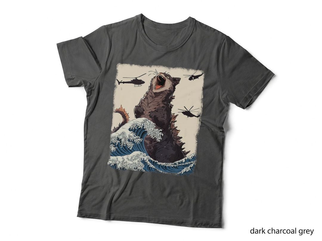 Catzilla Japanese Wave Vintage Sunset Funny Cat Art, Dad Women T-Shirt