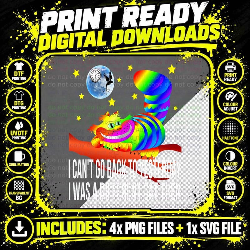 Cheshire Cat T-Shirt, Alice in Wonderland Theme Png SVG Digital Bundle