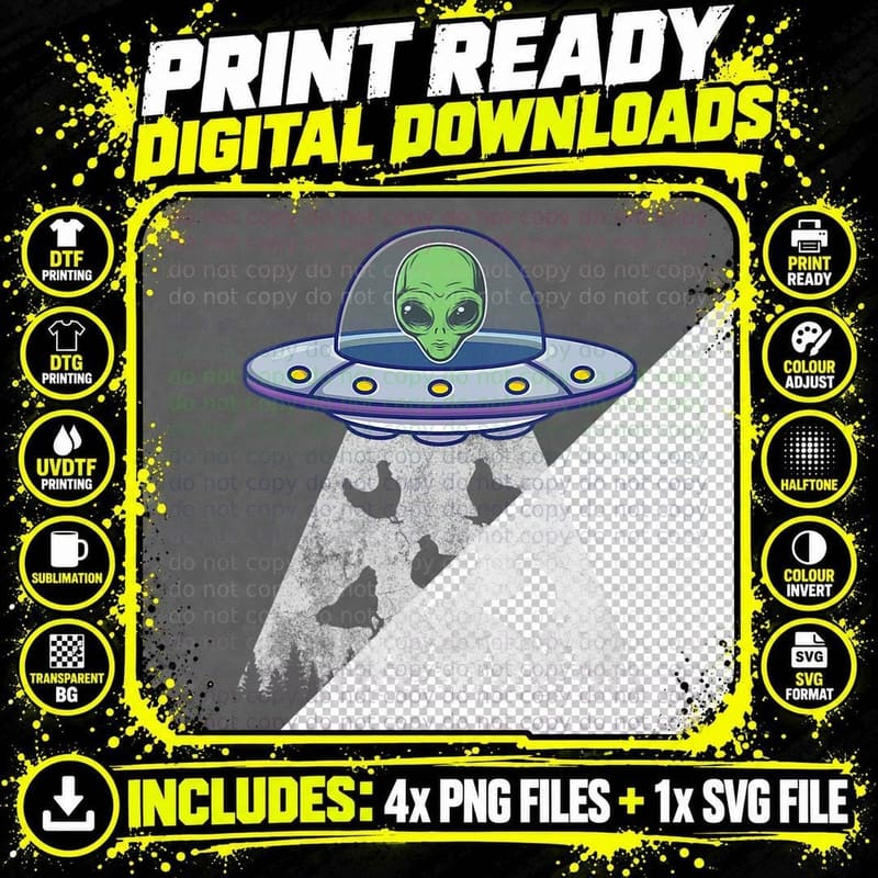 Chicken Abduction Funny UFO Alien Lover Vintage Distress Png SVG Digital Bundle