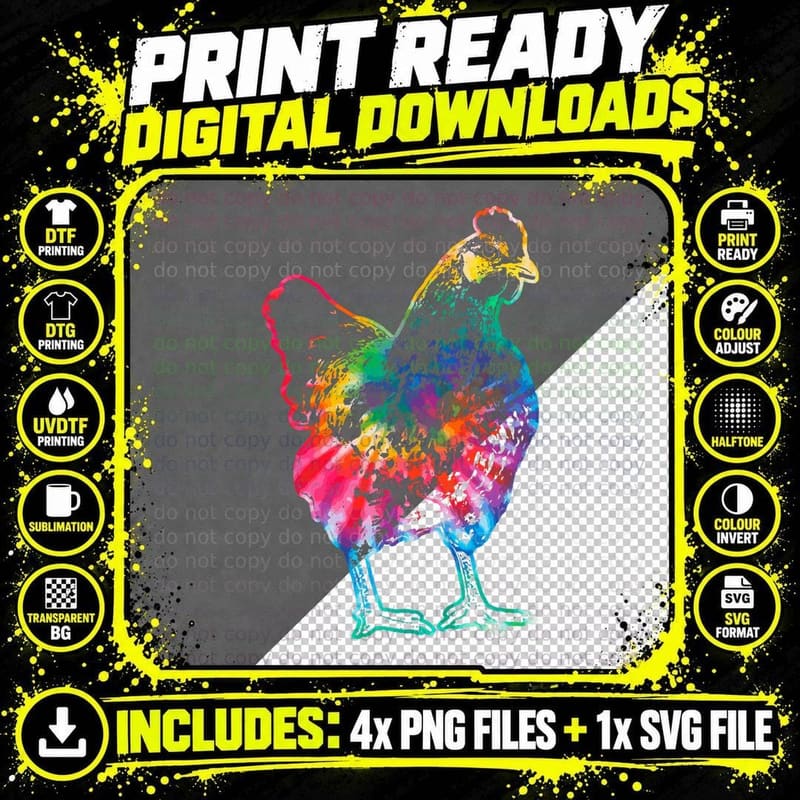 Chicken Tie Dye Hippie Poultry Farmer Farm Vintage Gift Png SVG Digital Bundle