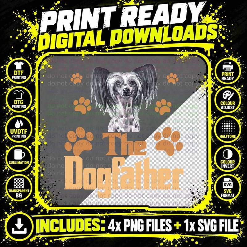 Chinese Crested Dog Dad T-Shirt, Funny Dog Lover Apparel Png SVG Digital Bundle