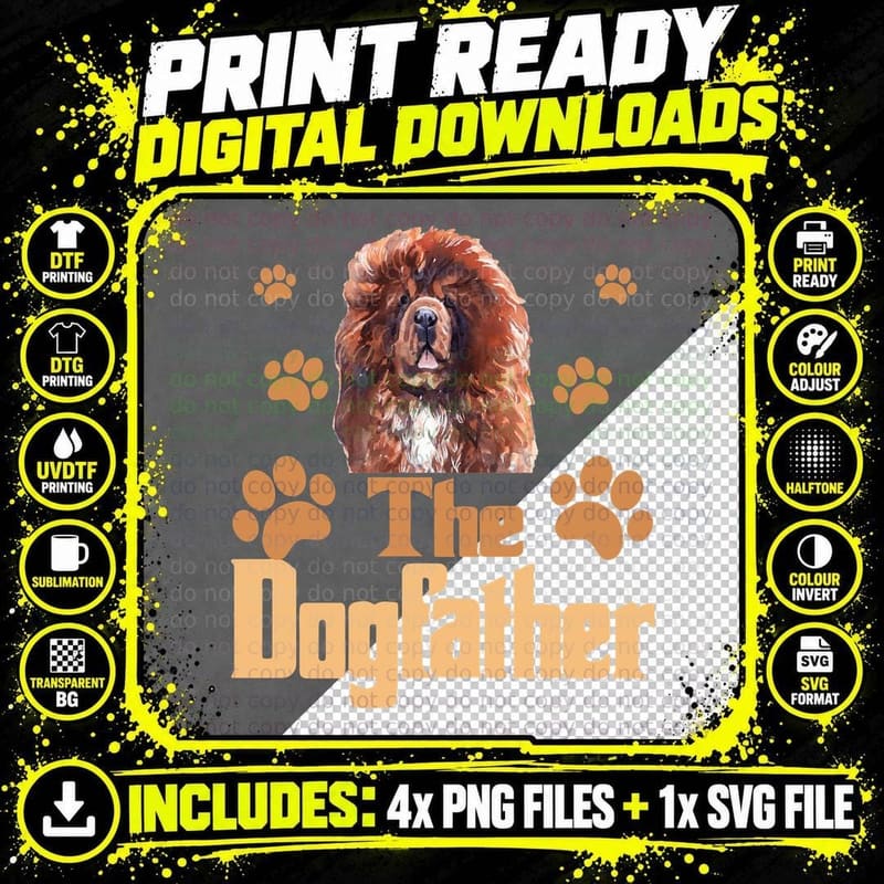 Chow Dog Father T-Shirt, Funny Dog Dad Gift Png SVG Digital Bundle
