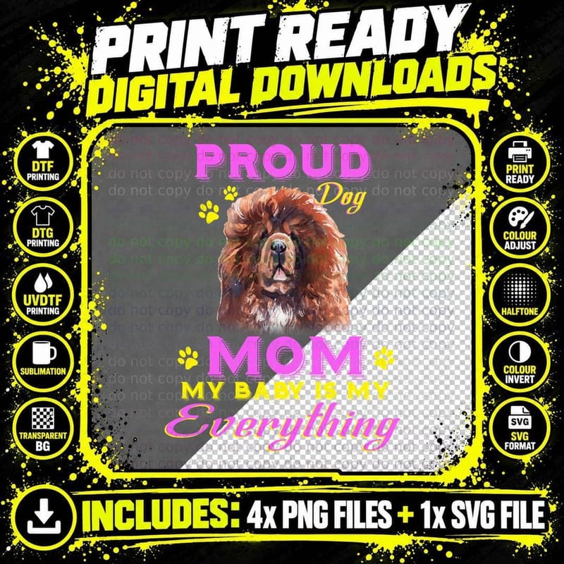 Chow Mom T-Shirt, Proud Dog Mom, Pet Lover Apparel Png SVG Digital Bundle